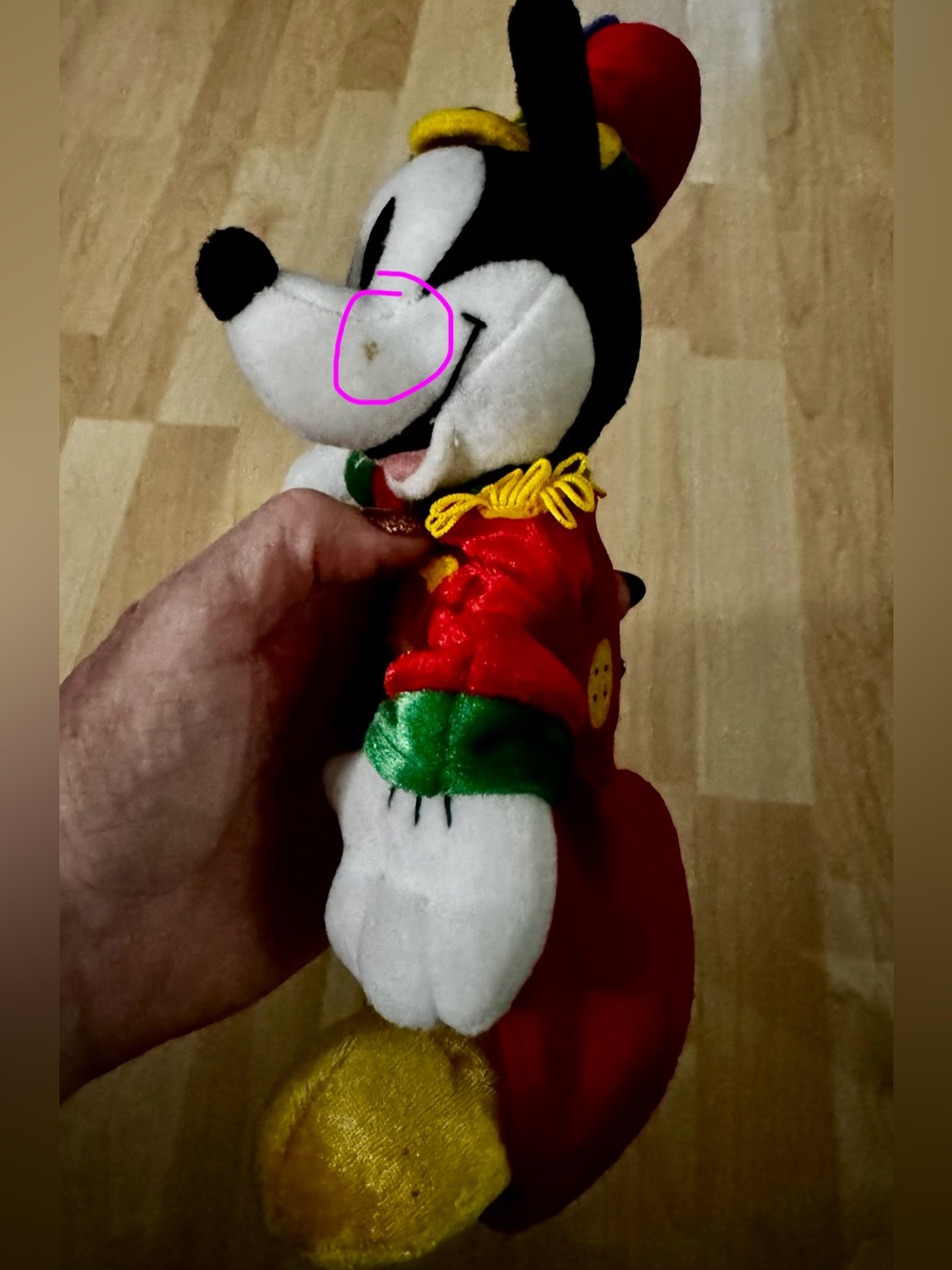 Disney Mickey Mouse Plush in Red and Green Band Costume with Yellow Accents - Picture 3 of 7